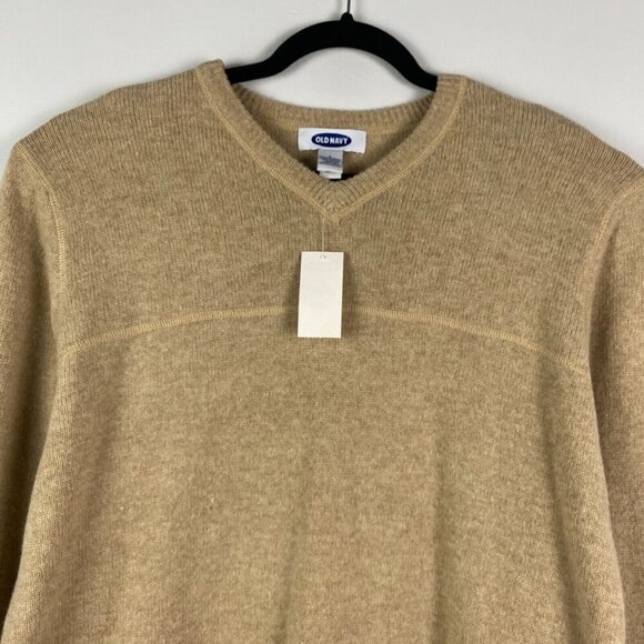 Old Navy Lambswool Sweater Mens Large Tan V Neck Knit Pullover - Picture 2 of 9